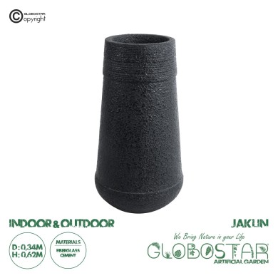 GloboStar® Artificial Garden JAKLIN 20723 Επιδαπέδιο Πολυεστερικό Τσιμεντένιο Κασπώ Γλάστρα - Flower Pot Μαύρο Φ34 x Υ62cm